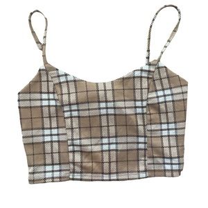 Streetwear Society Cropped Brown and White Plaid Tank